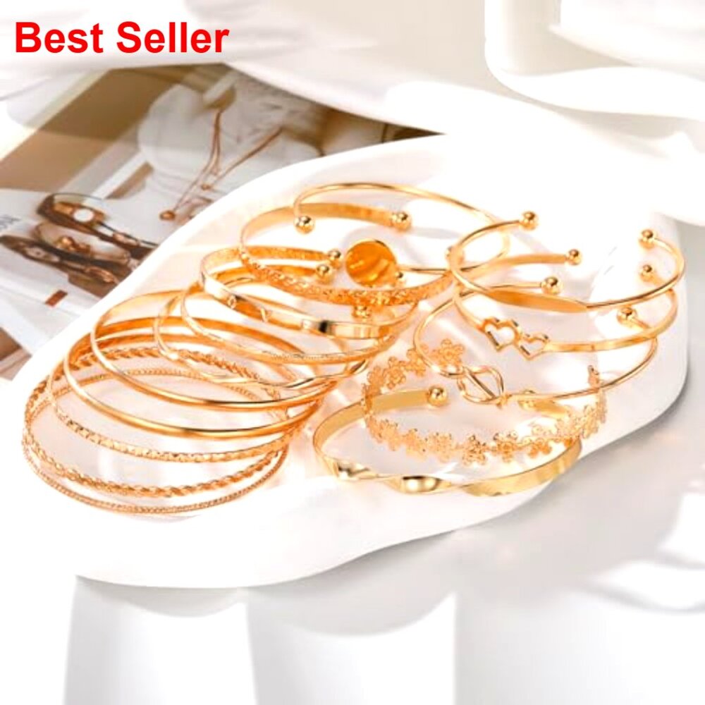 14k Gold Plated Bangle Bracelets Stackable Boho C… - image 5